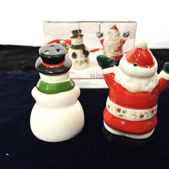 Pfaltzgraff Winterberry Snowman Santa Salt & Pepper Shakers EUC - Picture 6 of 13